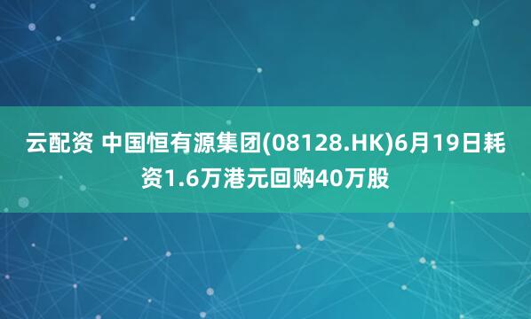 云配资 中国恒有源集团(08128.HK)6月19日耗资1.6万港元回购40万股